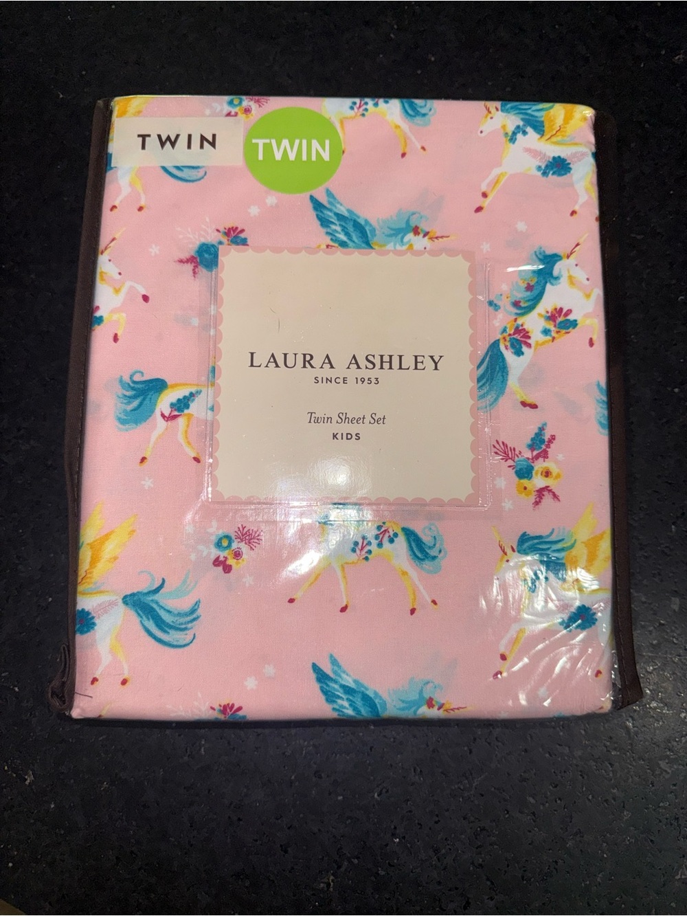 NEW Laura Ashley Pink Unicorn & Floral Twin Sheet Set Blue & Yellow Accents